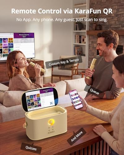 Ikarao Karaoke Machine for Adults, with Lyrics Display Screen, 2 Self-Charging Wireless Microphones, Autotune & EQ, 140W Speaker, Connect TV, Portable Karaoke System for Home, Family, Party, Travel