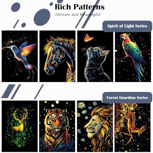Scratchboard Art for Adults Luminous Scratch Painting Kits-A5/8 PCS-Animals
