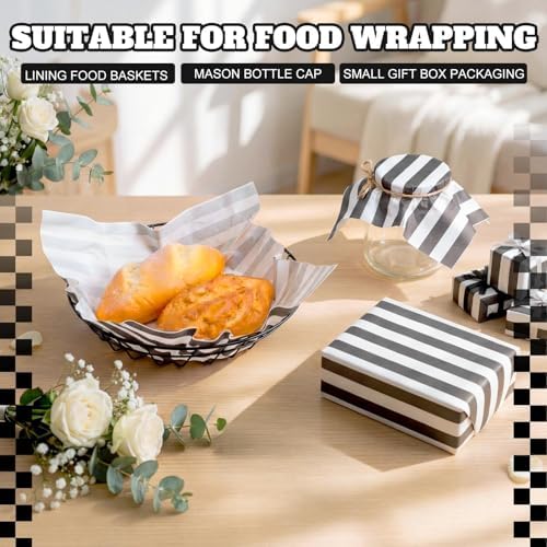 Marspark 100 Sheet Black and White Striped Wax Paper for Food 12 x 12 Inch
