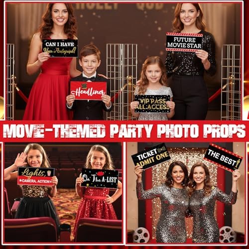 Beeveer 24 Designs Movie Party Photo Booth Props, Double Sided PVC Selfie
