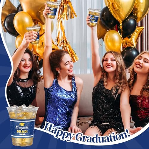 Bokon 100 Pcs 2026 Blue Graduation Plastic Cups Bulk with Strawless Sip Lids 12oz Disposable Congrats Grad Cup Drinkware Class of 2026 Celebration for College Tableware Party Supplies Decorations