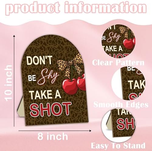 Cherry Take a Shot Wooden Sign, Cheetah Party Table Sign with Stand, 8x10