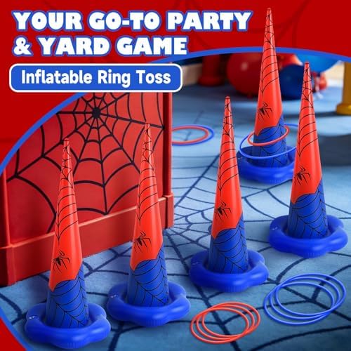 5 Pack Inflatable Spider Web Ring Toss Game, Birthday Party Games for Kids