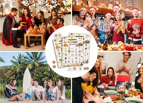 Happy Booday Bingo Game Cards, Halloween Party Games, Happy Booday Party Game Decor, Fall Holiday Games, Bingo Sets for Adults Large Group, Halloween Theme Party Activity Supplies -A16