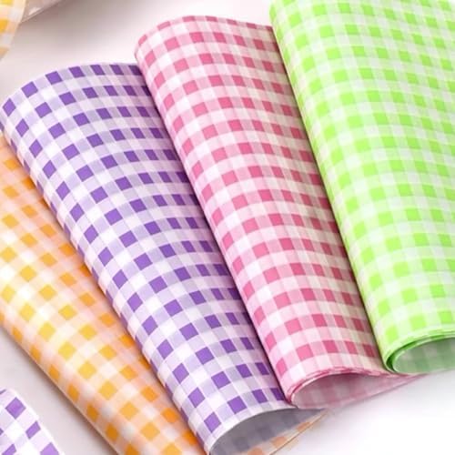 100pcs Pink and White Checkered Wax Paper, Food Picnic Paper, Greaseproof Gingham Deli Paper, Waterproof Dry Hamburger Paper Liners Wrapping Tissue for Plastic Food Basket 25*25cm (9.8*9.8inch)