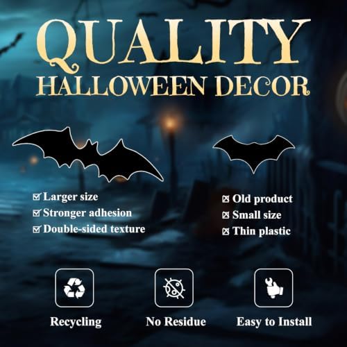 28 PCS Bats Wall Halloween Decorations, Realistic 3D Scary Bats Wall Stickers for Home, DIY PVC Window Stickers Halloween Party Supplies Indoor