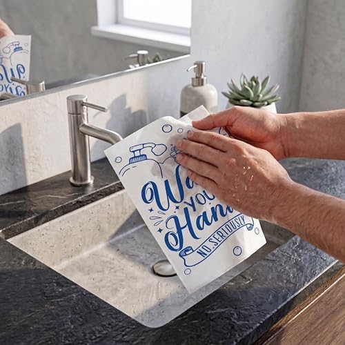 100 Pack Wash Your Hands Disposable Hand Towels for Bathroom Paper Towels for Guests Etiquette Guest Dinner Napkins Decorative Paper Hand Towels for Bathroom Wedding Birthday Anniversary(Blue)