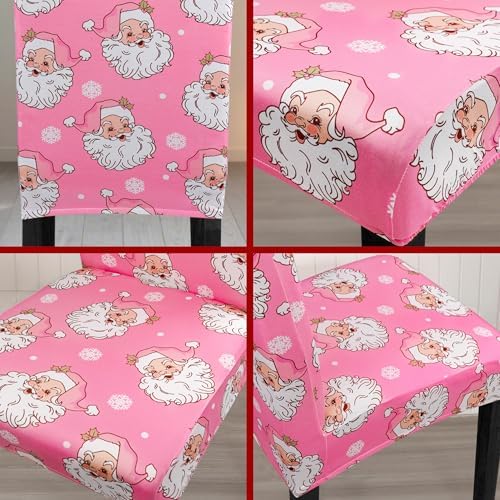 Christmas Chair Covers for Dining Room Set of 6 Christmas Santa Claus Dining Chair Protectors 6 Pcs Stretch Removable Washable Chair Slipcovers 6 Pack for Winter Xmas Holiday Home and Party Decor