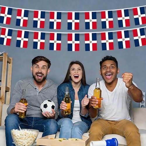AhfuLife 60 Pcs Dominican String Flags for Independence Day Decorations, Small Dominican Flag Bunting Banner - Double Sided for National Day Festival Party Decorations (5.5×8.3 Inch-66 Ft)