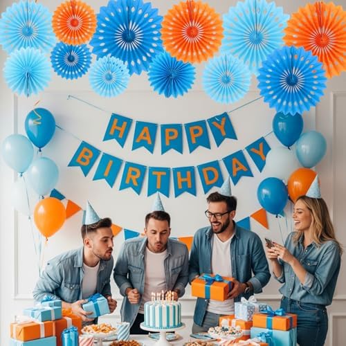 BEISHIDA Honeycomb Round Paper Fan Blue Mix Orange Hanging Party Decoration