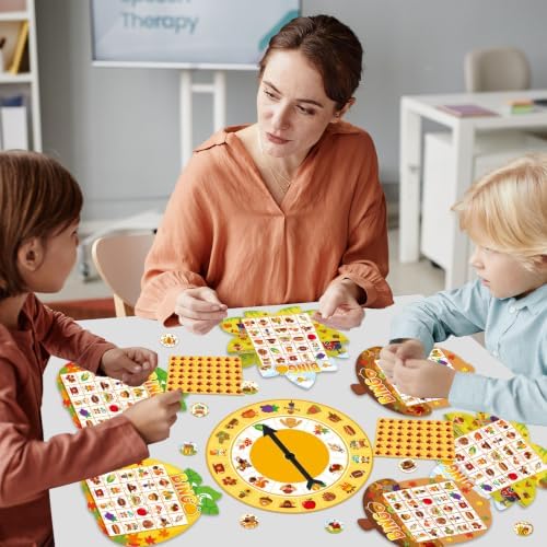 Thanksgiving Bingo Game Cards for Adults 24 Player Fall Harvest Bingo Cards with Turntable Stickers Thanksgiving Autumn Games Set for Party Activities Home Family Party Game