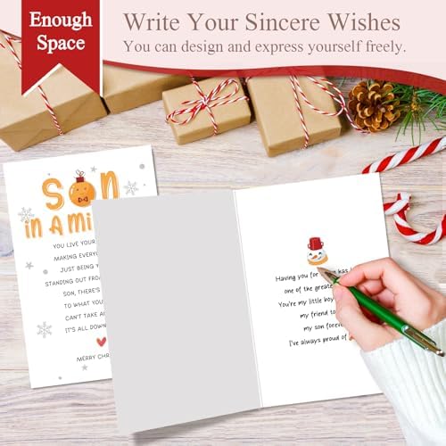 Merry Christmas Card for Son, Poem Son Christmas Card from Mom Dad, Heartfelt Xmas Cards Gift for Child from Parents