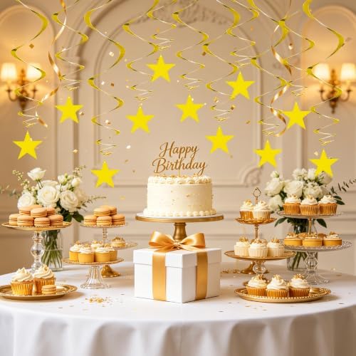 BEISHIDA Gold Star Hanging Swirl Decorations,Hanging Gold Party Supplies for Graduation Wedding Baby Shower Decorations,Pack of 15