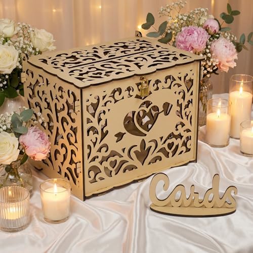 Jolik Wedding Card Box With Sign, Large DIY Locking Money Box Holder for Wedding Reception, Gift Card & Envelope Storage, Anniversary & Birthday Party Decoration, Bridal Party Box (Yellow)