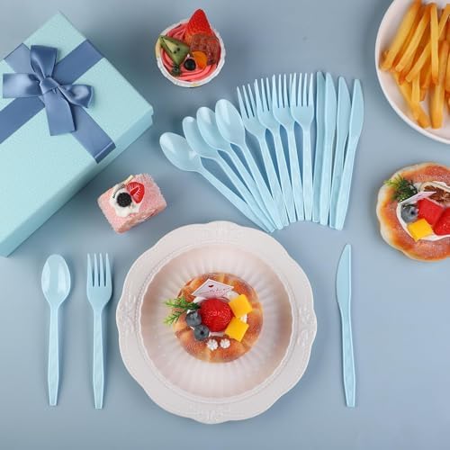 Kochorie 90 Pieces Light Blue Plastic Cutlery Set