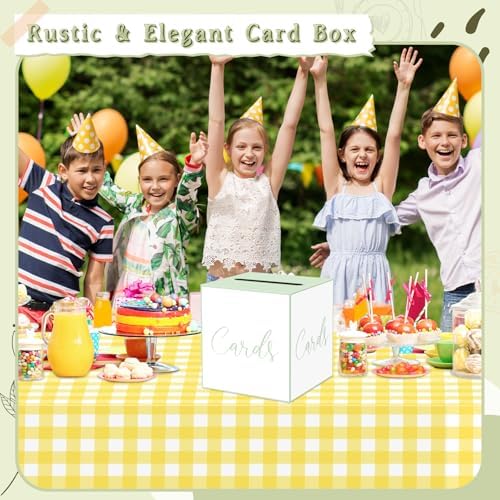 WNINK White and Green Card Box for Parties, Weddings, Birthdays, Bridal & Baby Showers, Anniversaries, Graduations & Retirements Party Decorations – Cards, Raffle, Wishes & Money Card Boxes