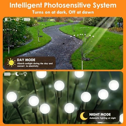 Solar Garden Lights Outdoor 8 Pack 64 LED Solar Firefly Lights Cool White