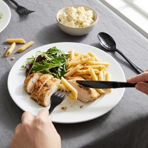 300Pcs Black Plastic Silverware Set, Disposable Forks Spoons Knives