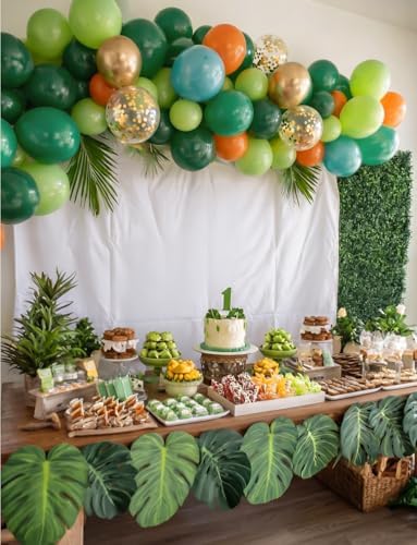 Dinosaur Balloon Arch Garland Kit, 144PCS Dinosaur Birthday Party Decorations with Dino Banner & Happy Birthday Banner, Jungle Balloons for Kids Boys Dino Jungle Safari Birthday Baby Shower Party