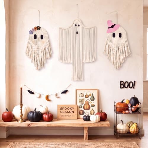 Remagr 3 Pcs Halloween Macrame Bats Wall Decor, Ghost Decor, Classic