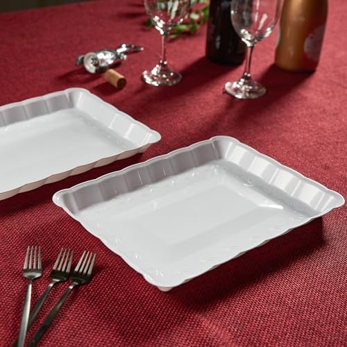 White Plastic Serving Trays - Serving Platters Rectangle 9X13 pack of 4