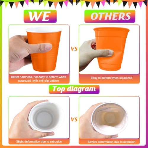100 Pcs Bulk Halloween Plastic Cups 12 oz, Black Orange Purple Party Cups