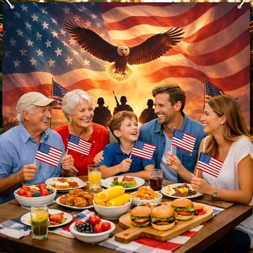 BlissYard Patriotic Backdrop American Flag Eagle 8x6ft