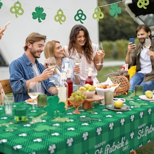 4 Pack St. Patrick’s Day Plastic Tablecloth 54 x 108 Inch Green Lucky Shamrock Disposable Table Cover for St. Patrick's Day, Irish and Spring Decorations