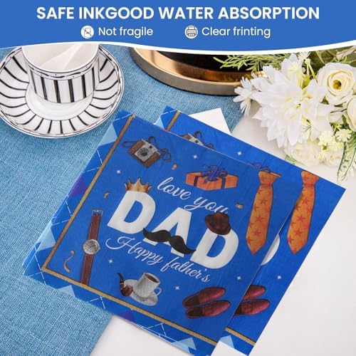 50 Pcs Fathers Day Paper Plates and Napkins Set