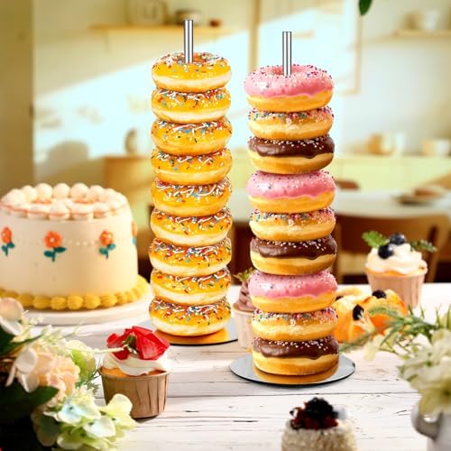 2 Pcs Metal Donut Display Stand Tower for Dessert Table, Silver