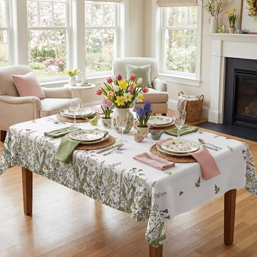 Spring Floral Tablecloth 60x104 Inch, Spring Wild Flowers Floral Decorations for Home Table Cloth Rectangle Decor Tablecloths Polyester for Picnic Party Dinner