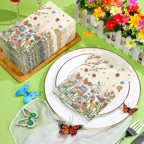 Seajan 200 Pcs Wildflower Guest Towels Disposable Paper Hand Napkins
