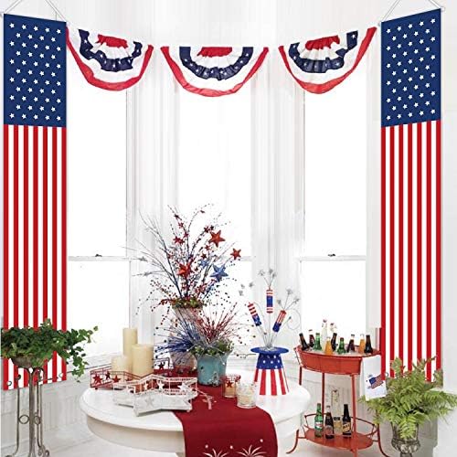 4th of July Decorations Outdoor - Hanging American Flag Banners Porch Sign