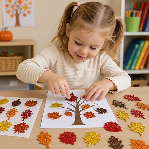 Thanksgiving Crafts for Kids - Maple Leaf Glitter Foam Stickers