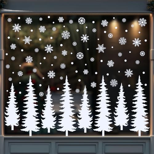 10 Sheets Christmas Window Clings Stickers Winter White Snowflake Christmas Tree Window Decals for Xmas Holiday Party Home Office Shop Glass Display Decoration