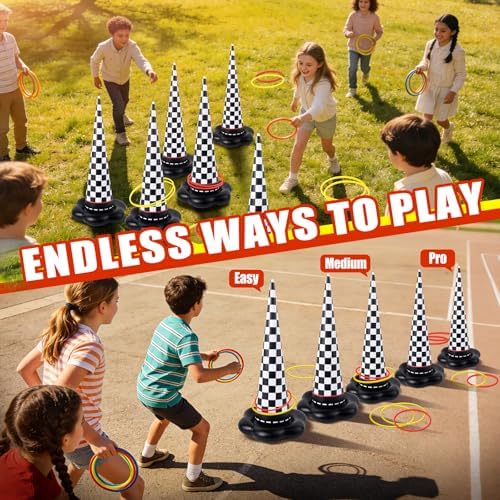 5 Pack Inflatable Race Car Ring Toss Game, Birthday Party Games for Kids