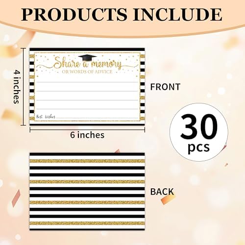 30 Pcs Graduation Advice Cards - 4" x 6" Double Sided Black Gold Graduation Wish Cards For College High School Grads - Share A Memory Or Words Of Advice Grad Party Celebration Supplies - A05