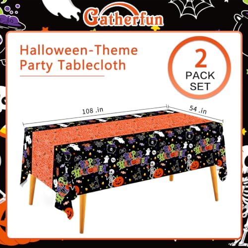 2 Pack Halloween Tablecloth, 54 x 108 Inch Disposable Plastic Table Cover, Orange Halloween Party Decorations for Halloween Decor