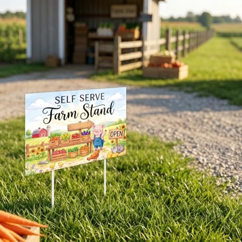 Rngmsi Pig and Vegetable Farm Stand Directional Arrow Sign Set 3pc