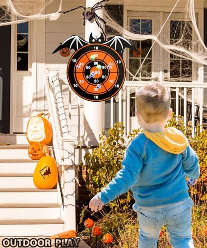 Halloween Party Games Toys for Kids, Large 26" Halloween Bat Dart Board Game Decorations Centerpieces Party Supplies with 12 Sticky Balls for Halloween Birthday Gifts for Age 3+ Boys Girls