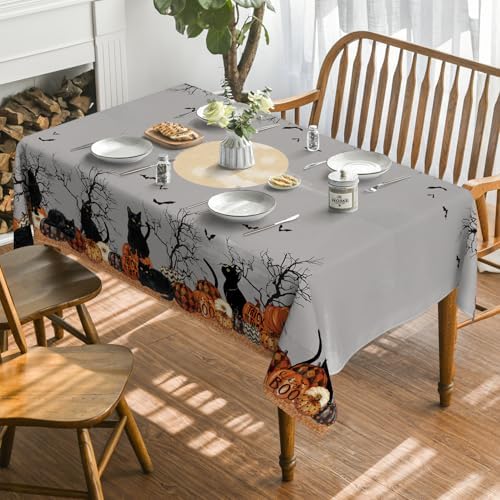 Horaldaily Halloween Tablecloth 52 x 70 Inch Rectangular Buffalo Plaid Moon