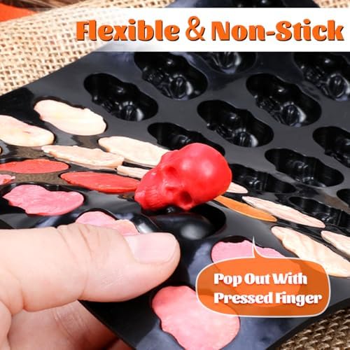 Skull Silicone Molds, Halloween Gummy Chocolate Molds 2 Pcs Mini Skull Mold