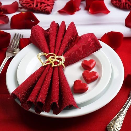 Gold Love Heart Napkin Rings Set of 6, Metal Valentine's Day Napkin Holders, Valentine's Day Decors Mother's Day Wedding Dinner Home Table Decorations Party Supplies