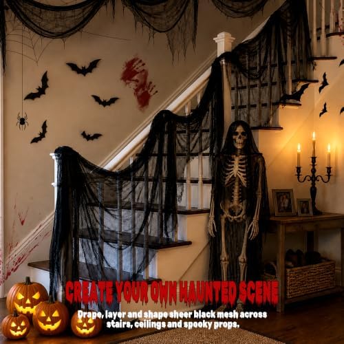 Black Creepy Cloth, 315 x 85 in Black Gauze Fabric for Halloween