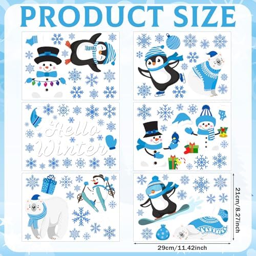 Haull 6 Sheet Hello Winter Wall Decals Christmas Xmas Wall Clings