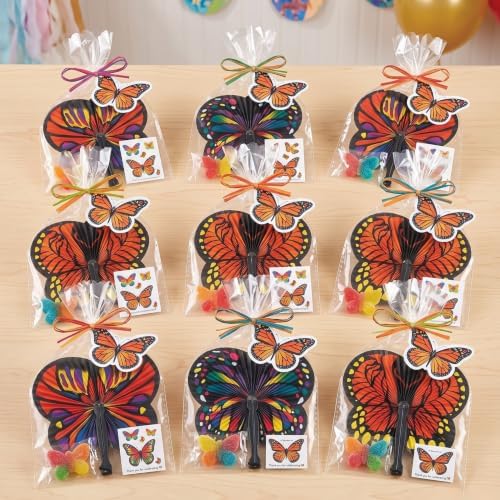 24 Pack Monarch Butterfly Folding Fans, Realistic Butterfly-Shaped Paper Hand Fans for Garden Weddings, Outdoor Parties & Nature Themed Events | Bulk Handheld Favor Fans