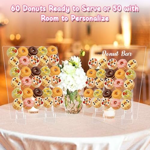 Nalwort Donut Wall Display Stand, Acrylic Donut Board Holds 60 Donuts, Large Donut Stand, Donut Holder Stand for Dessert Table, Dessert Display Stands for Party, Wedding Decor
