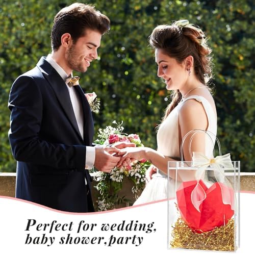 Ohuimrt 30 Pack 7.9" x 3.15" x 9.84" Clear Plastic Gift Bags with Handles
