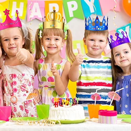 Chinco 76 Pieces Paper Crowns Princess Prince Hats Birthday Party Crowns Craft Jewels Gem Number Letter Sticker for DIY Classroom Decor