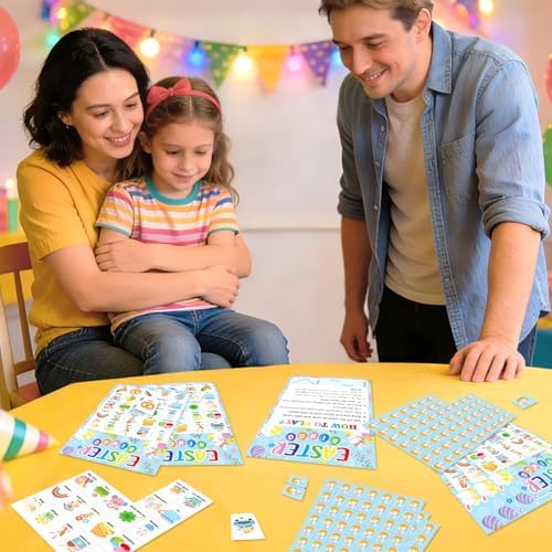 Easter Bingo Cards for 24 Players – Easter Craft Party Goodies Games for Kids School Classroom Gift, Family Activities – Easter Basket Stuffers